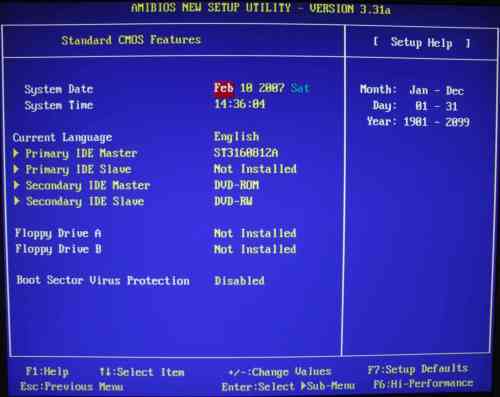 Standart CMOS setup